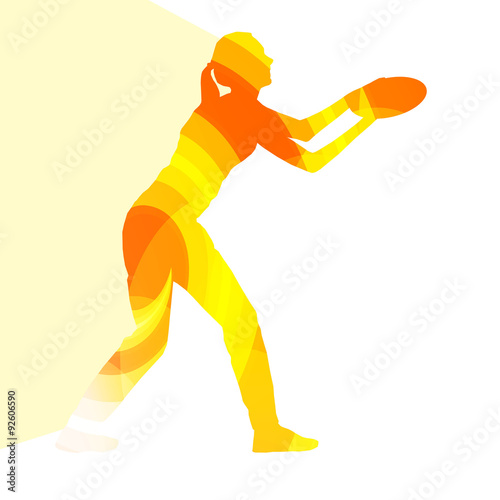 Woman playing throwing flying disc silhouette illustration vecto