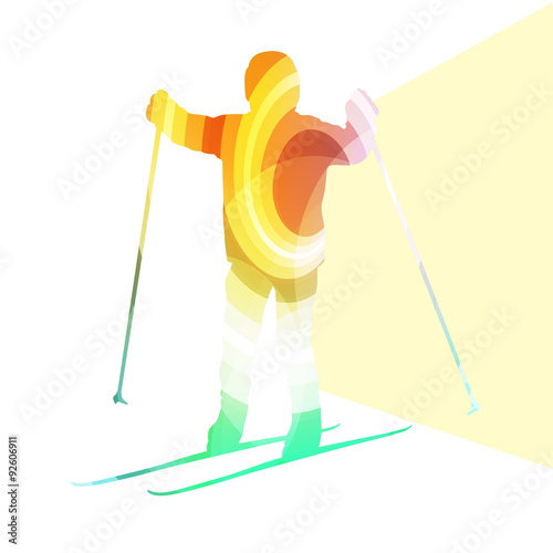 Active kid skiing silhouette illustration vector background colo