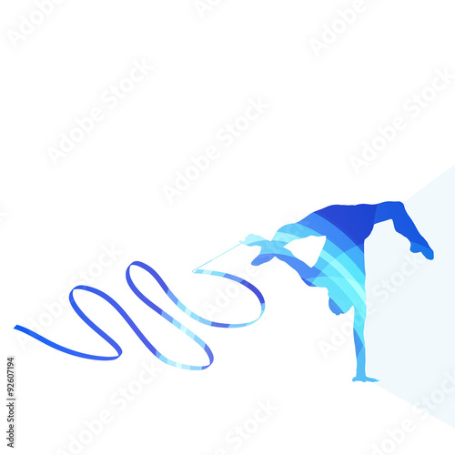 Woman art gymnastics with ribbon silhouette illustration vector