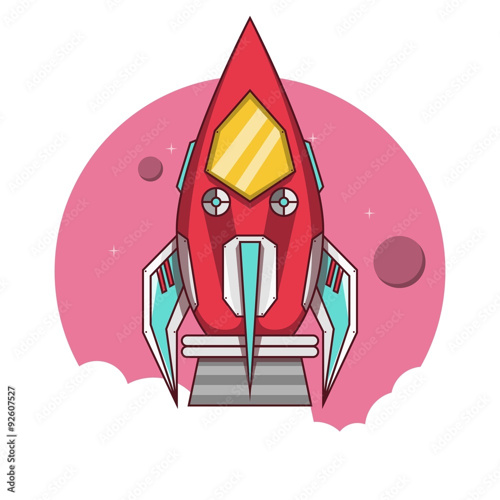 Red rocket take off to the space