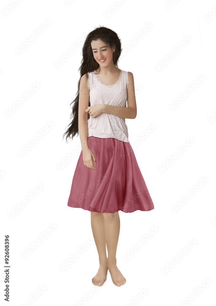 A smiling girl with long hair on white background A smiling girl with long hair on white background