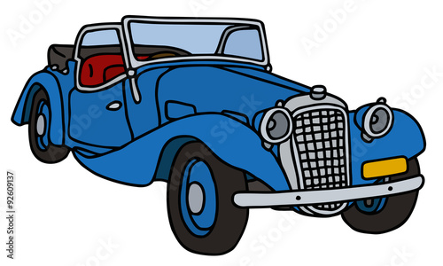 Vintage blue cabriolet, hand drawn vector illustration