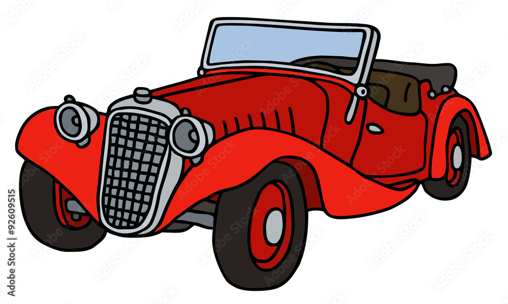 Vintage red roadster, hand drawn vector illustration