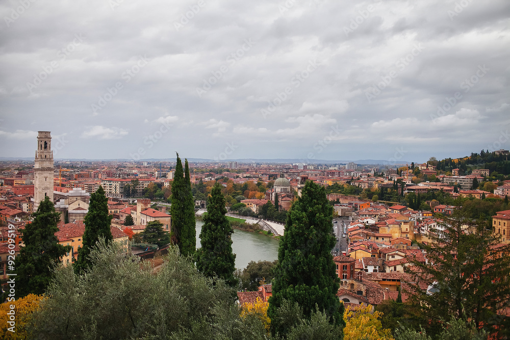 view from a height at the autumn Verona