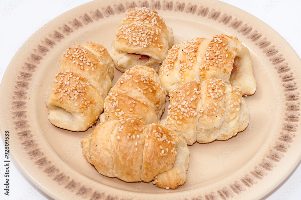 Puff pastry with meat served on the plate Puff pastry with meat served on the plate