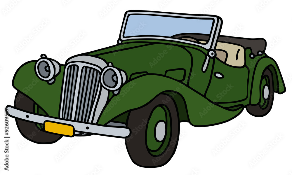 Vintage green roadster, hand drawn vector illustration