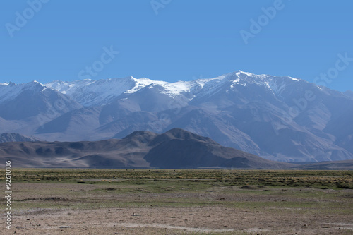 Fototapeta Naklejka Na Ścianę i Meble -  Pamir mountains view in spring season. Tajikistan. Selective foc