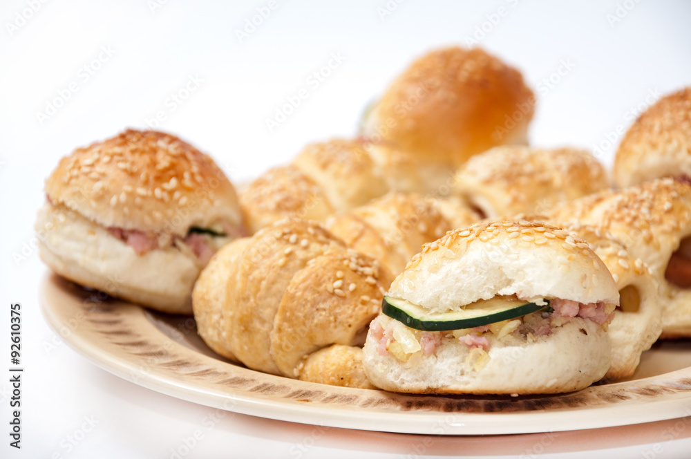 Hamburger sandwiches served and arranged on the plate Hamburger sandwiches served and arranged on the plate