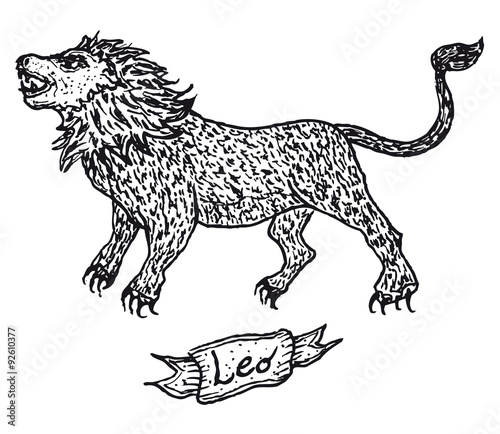 Hand drawn Leo horoscope sign with banner