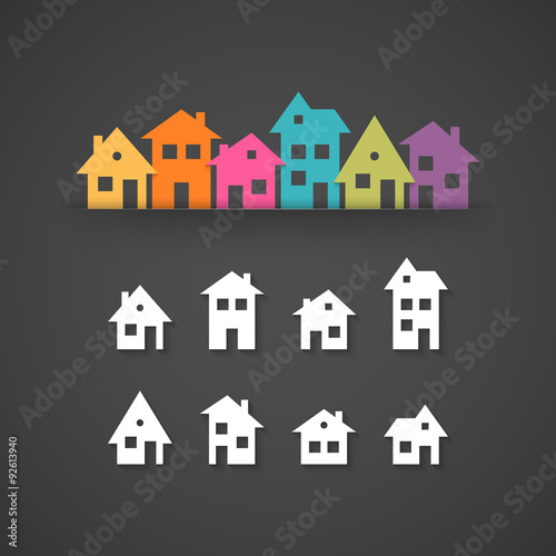 Suburban homes icon set