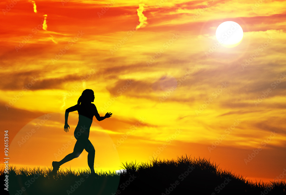 mujer corriendo por el campo Stock Illustration