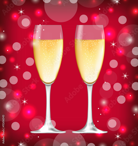 Background with Realistic Glasses of Champagne