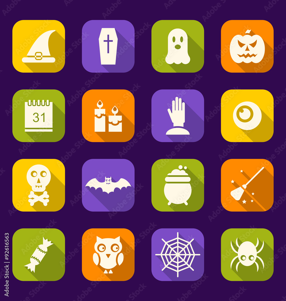 Halloween Flat Icons with Long Shadows Halloween Flat Icons with Long Shadows