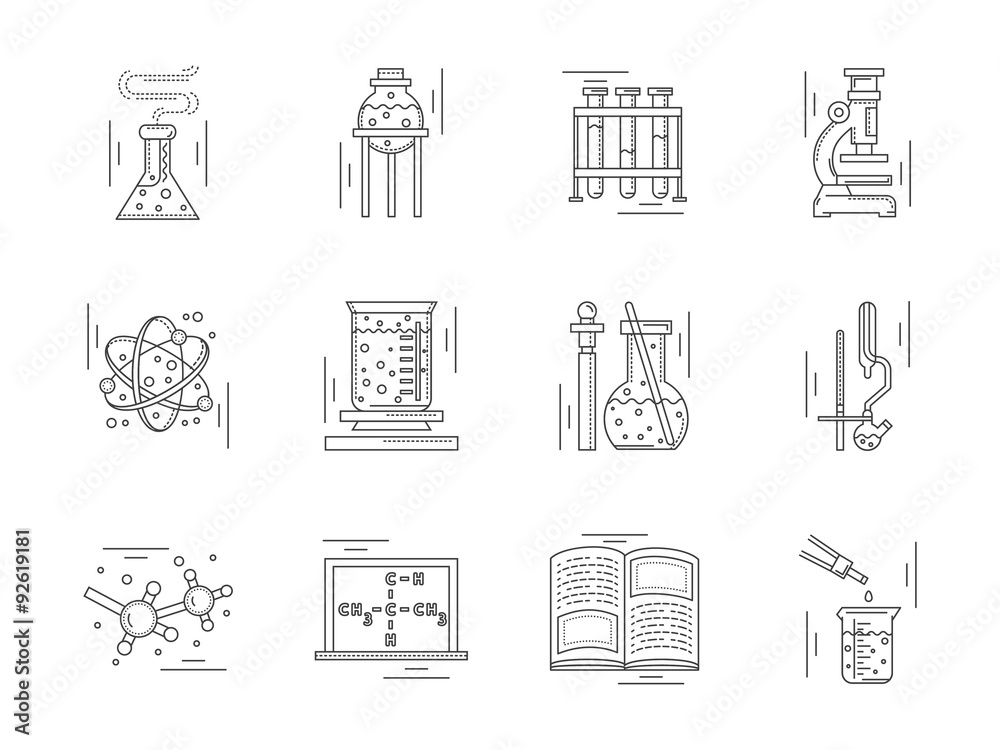 Linear icons collection for chemistry. Linear icons collection for chemistry.