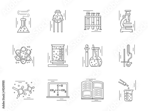 Linear icons collection for chemistry.