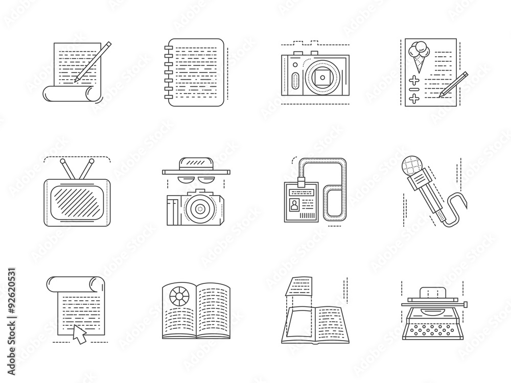 Linear vector icons set for media publishing