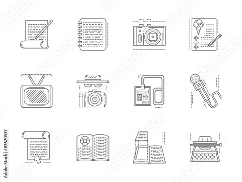 Obraz na płótnie Linear vector icons set for media publishing w salonie