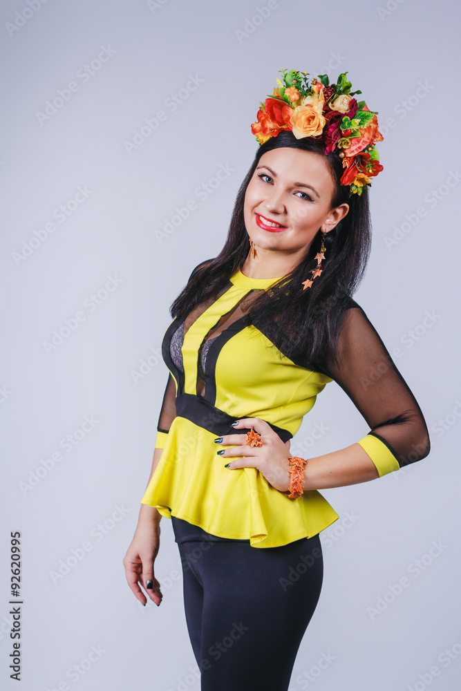 Attractive woman with coronet of flowers in autumn style Attractive woman with coronet of flowers in autumn style