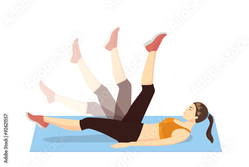 Woman get rid cellulite and firming her leg with exercise in lying on exercise mat and swing leg action 