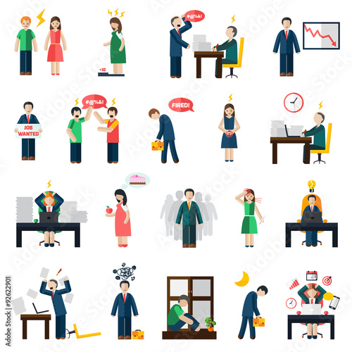 Stress depression mental health icons set 
