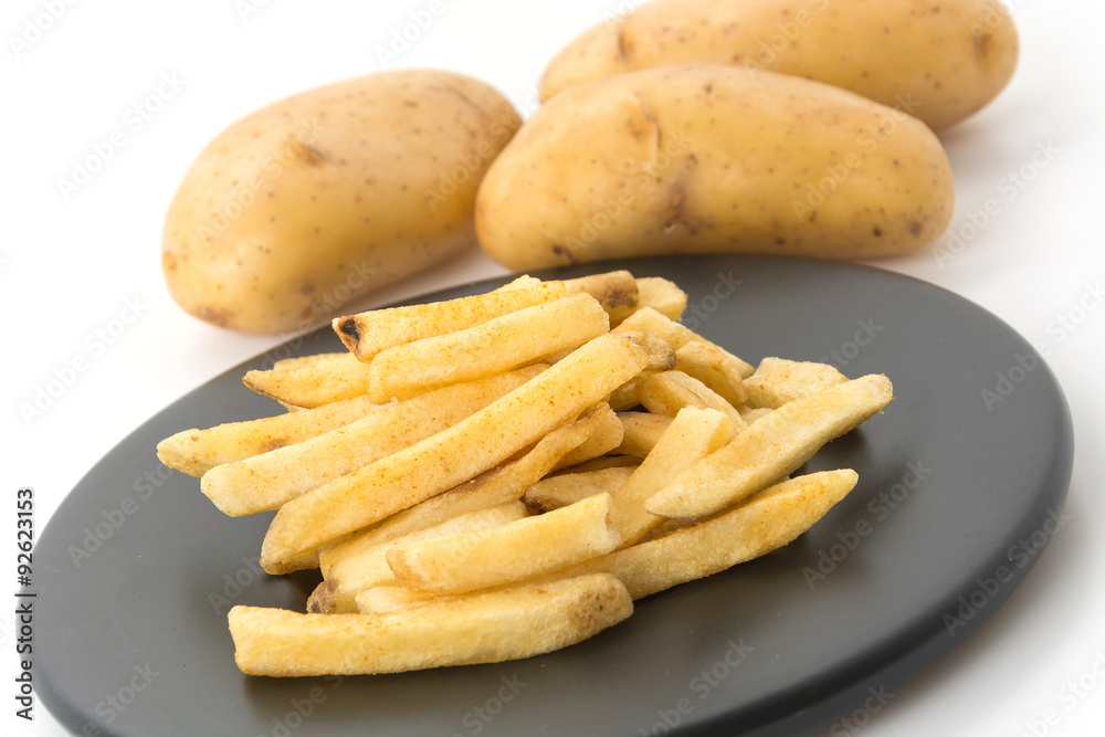 french fries on white background