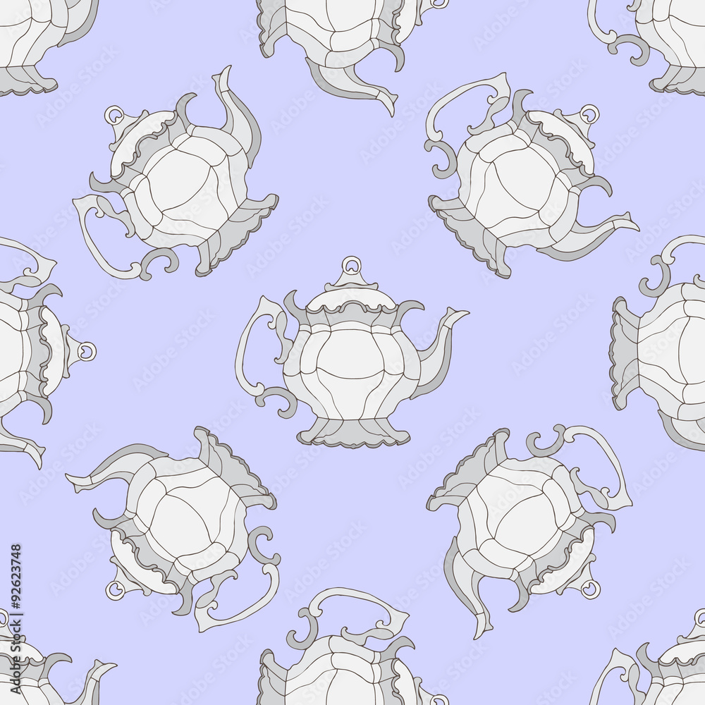 Fototapeta premium Illustration kettles. Seamless pattern with teapots.