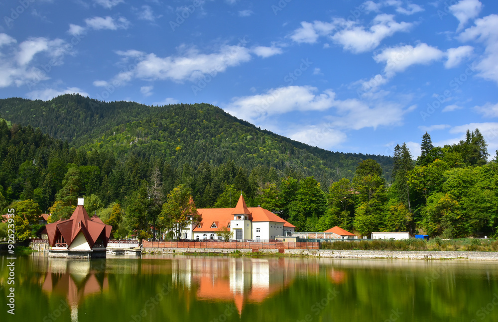 Naklejka premium Lake house in Tusnad village resort, Covasna region - Romania