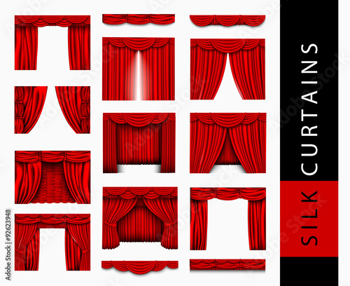 vector set of red silk curtains