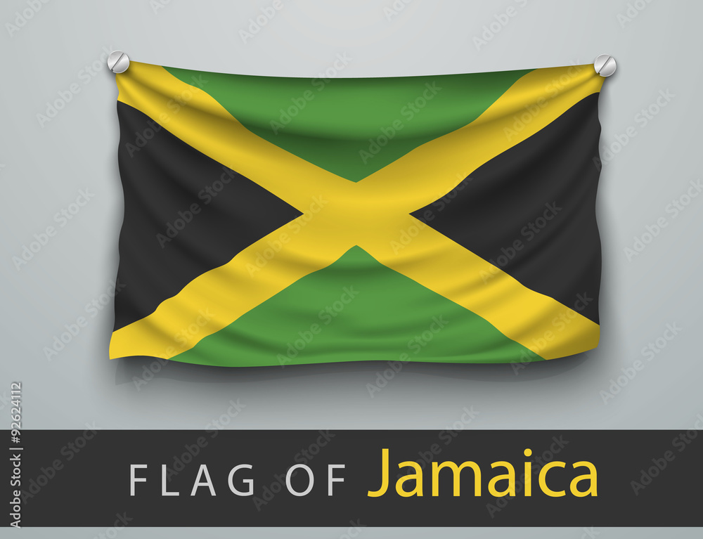 Fototapeta premium FLAG OF jamaica battered, hung on the wall, screwed screws