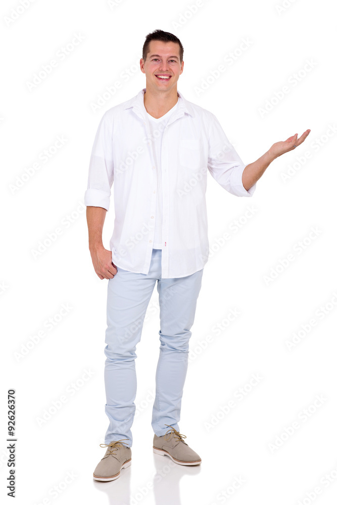 man presenting empty copy space