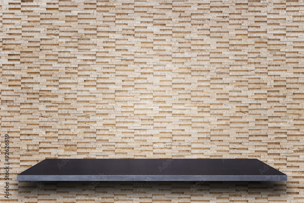 Empty top of natural stone shelves and stone wall background Empty top of natural stone shelves and stone wall background