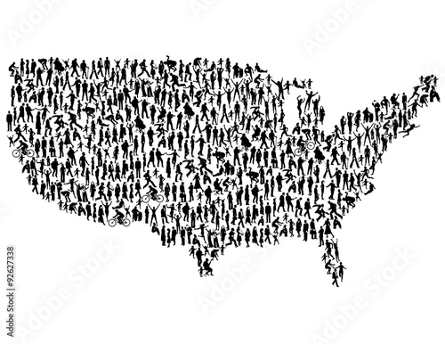 A vector map of the United States made of people