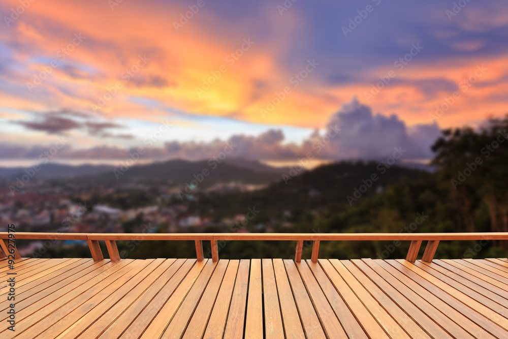 Wooden decking or flooring and view of mountain