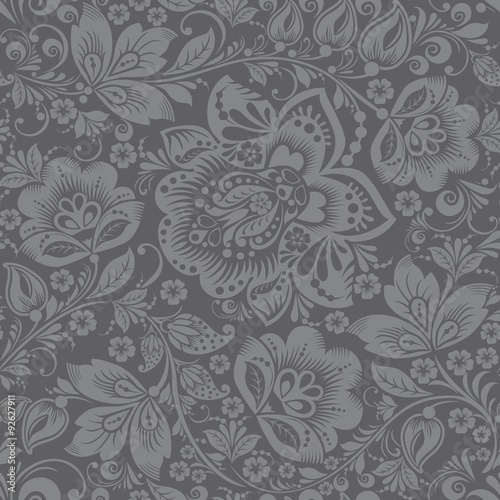 Grey Ornamental Flowers Seamless Pattern