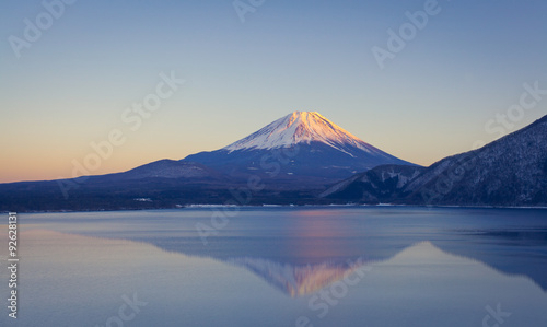 Mountain Fuji and lake motosu in autumn season