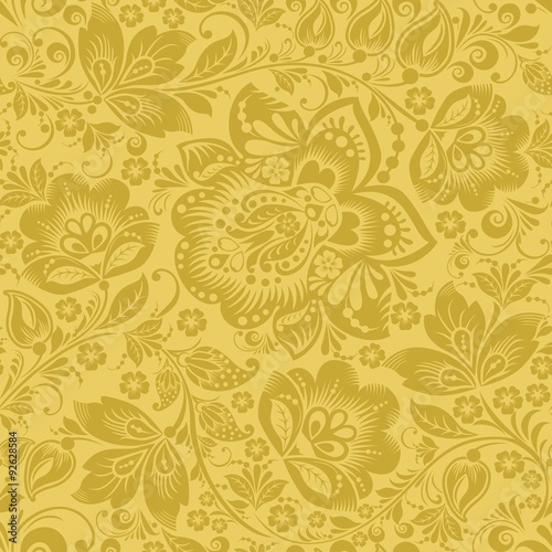 Yellow Ornamental Flowers Seamless Pattern