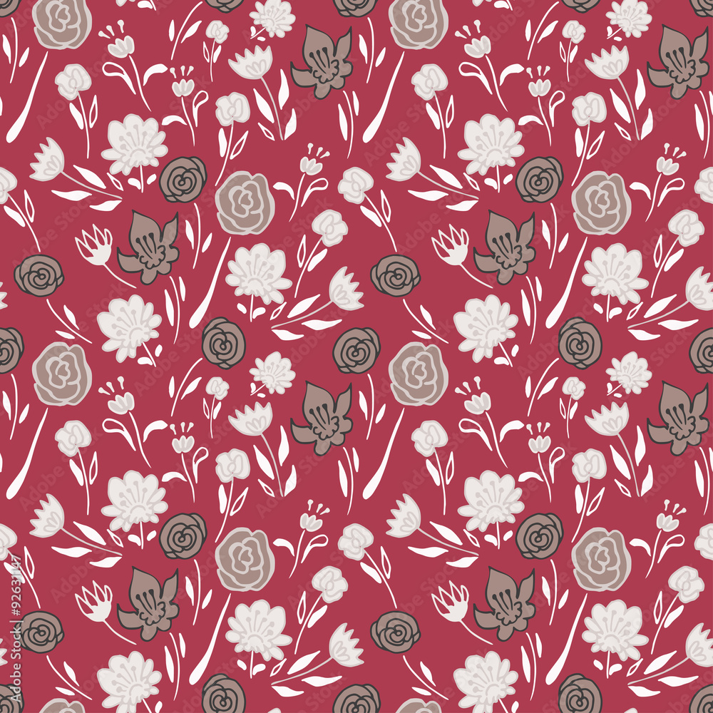 Fototapeta premium Hand drawn seamless pattern with abstract flowers .