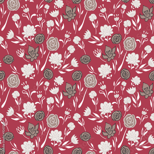Hand drawn seamless pattern with abstract flowers .