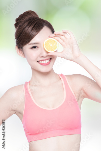 Woman show orange benefit health © ryanking999