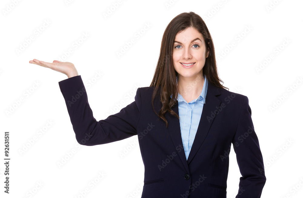 Businesswoman with hand showing blank sign Businesswoman with hand showing blank sign