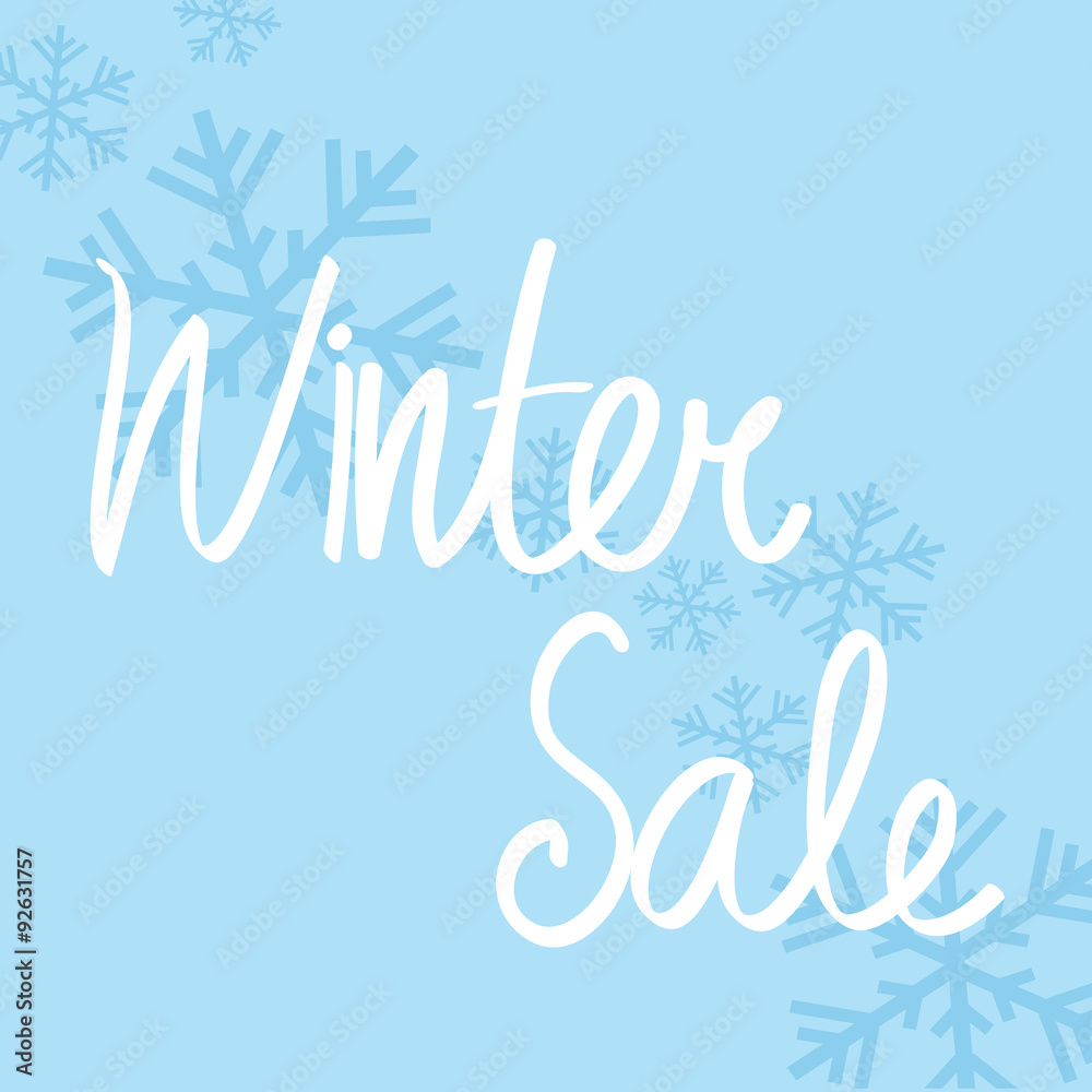 Winter sale poster on blue background and some snowflakes