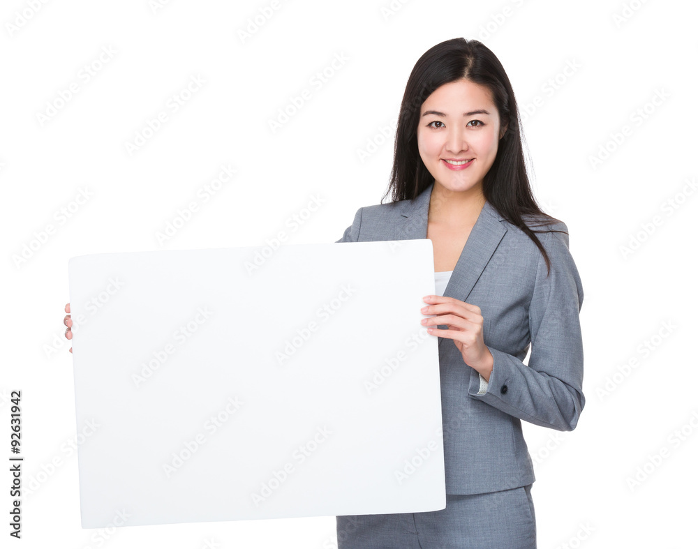 Asian young businesswoman show with a white board Asian young businesswoman show with a white board