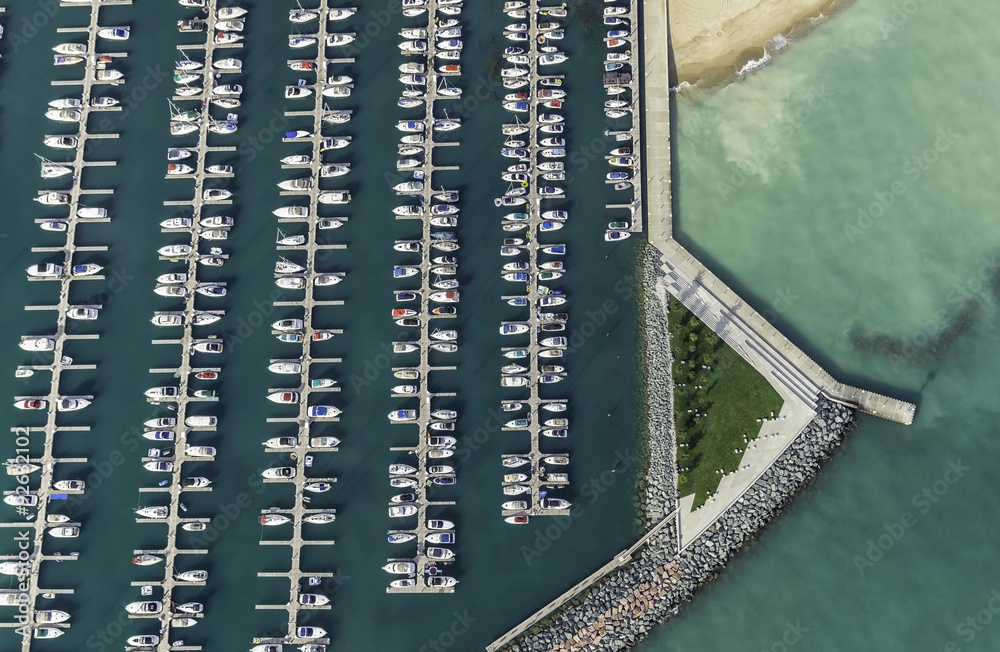 Aerial view of boats in Marina