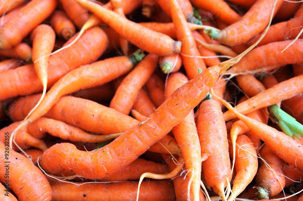 Fresh carrots in bulk at a farmers market Fresh carrots in bulk at a farmers market