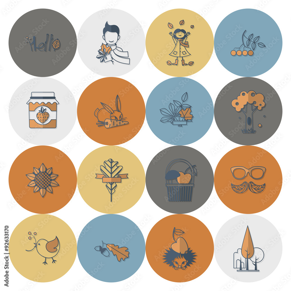 Set of Flat Autumn Icons Set of Flat Autumn Icons