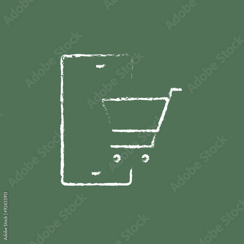 Online shopping icon drawn in chalk.
