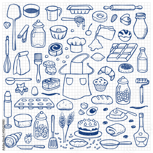 Hand drawn doodle set with bakery elements