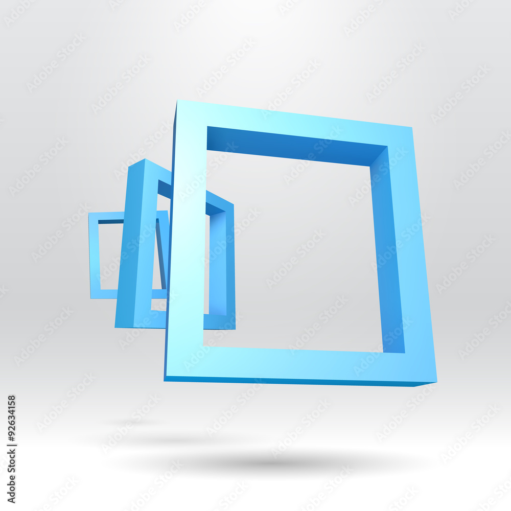 Three blue rectangular 3D frames Three blue rectangular 3D frames