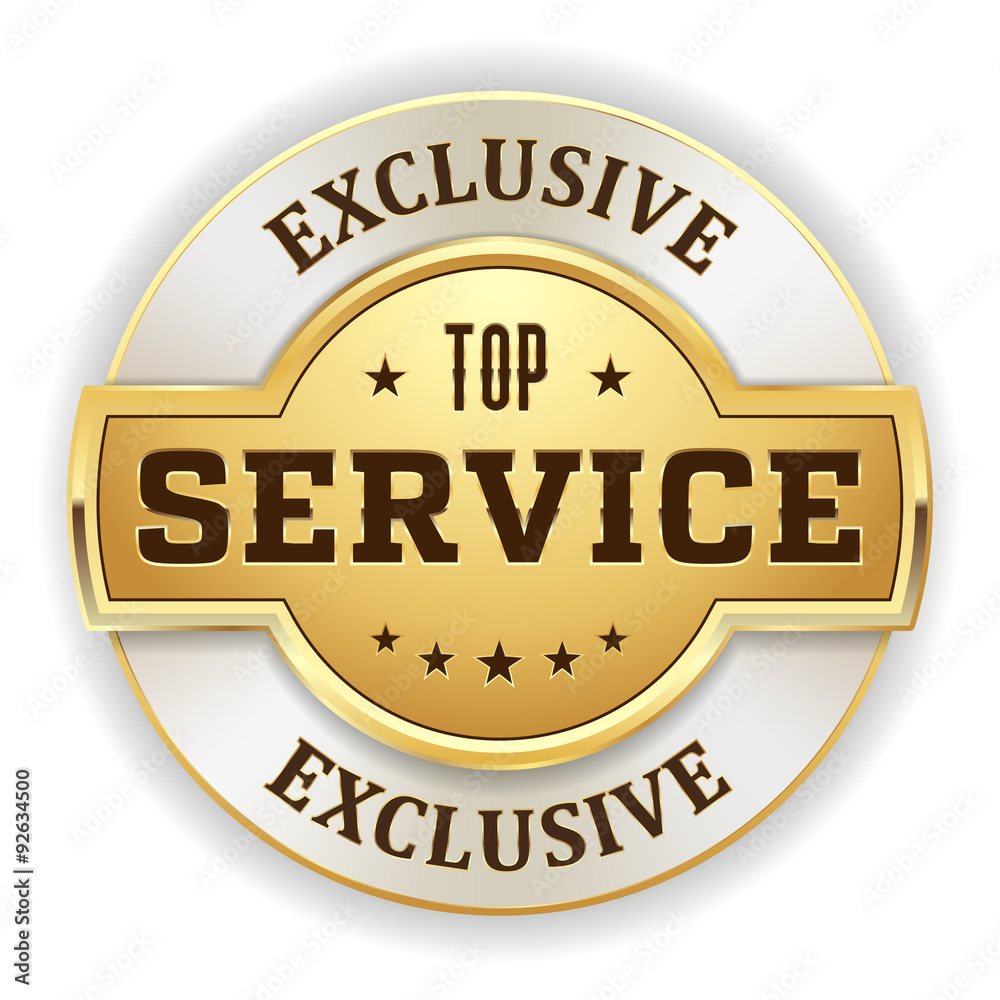Gold exclusive service badge on white background