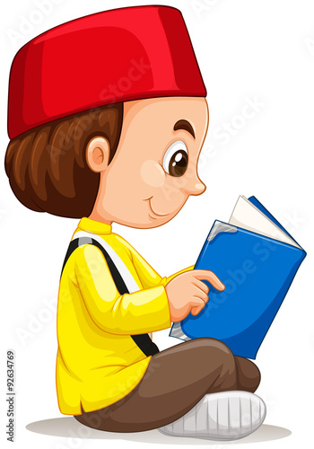 Little boy reading a book photo